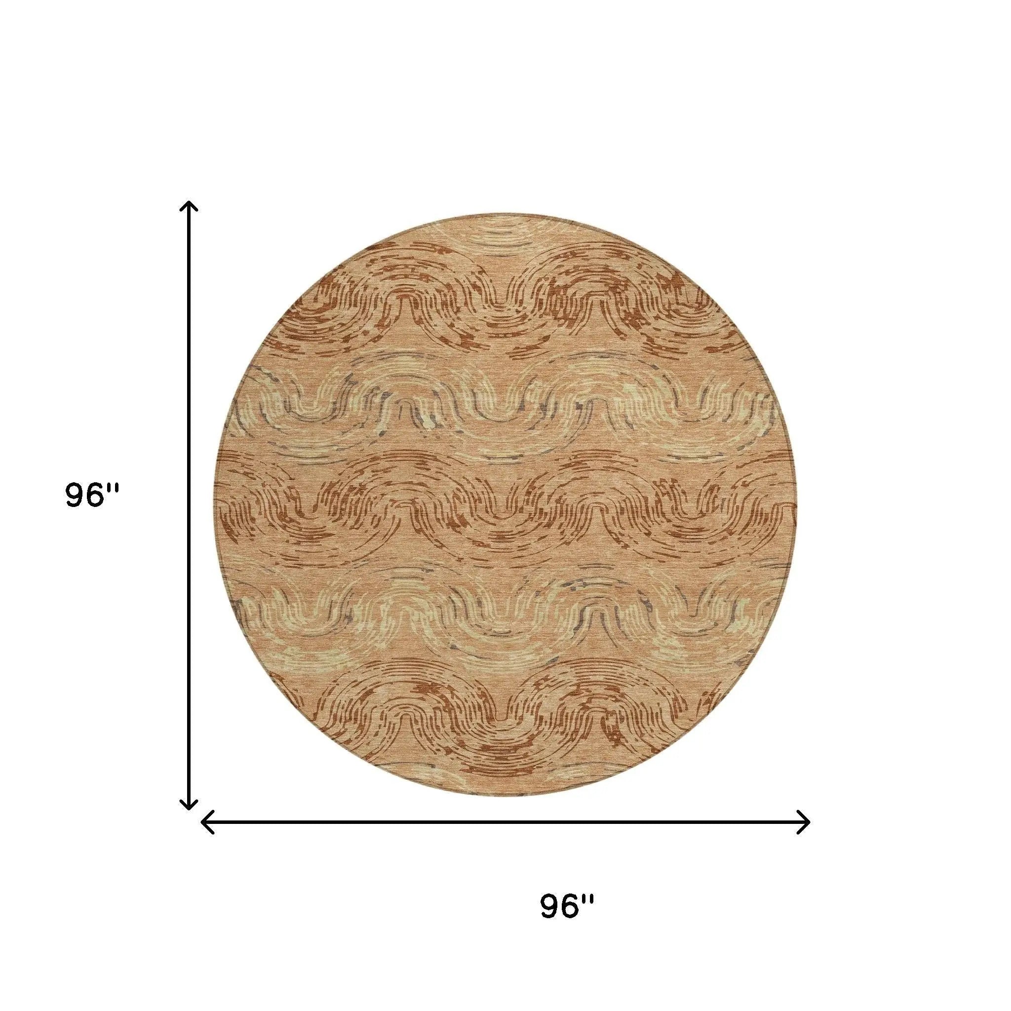 8' Copper And Orange Round Abstract Washable Indoor Outdoor Area Rug Homeroots Outdoor