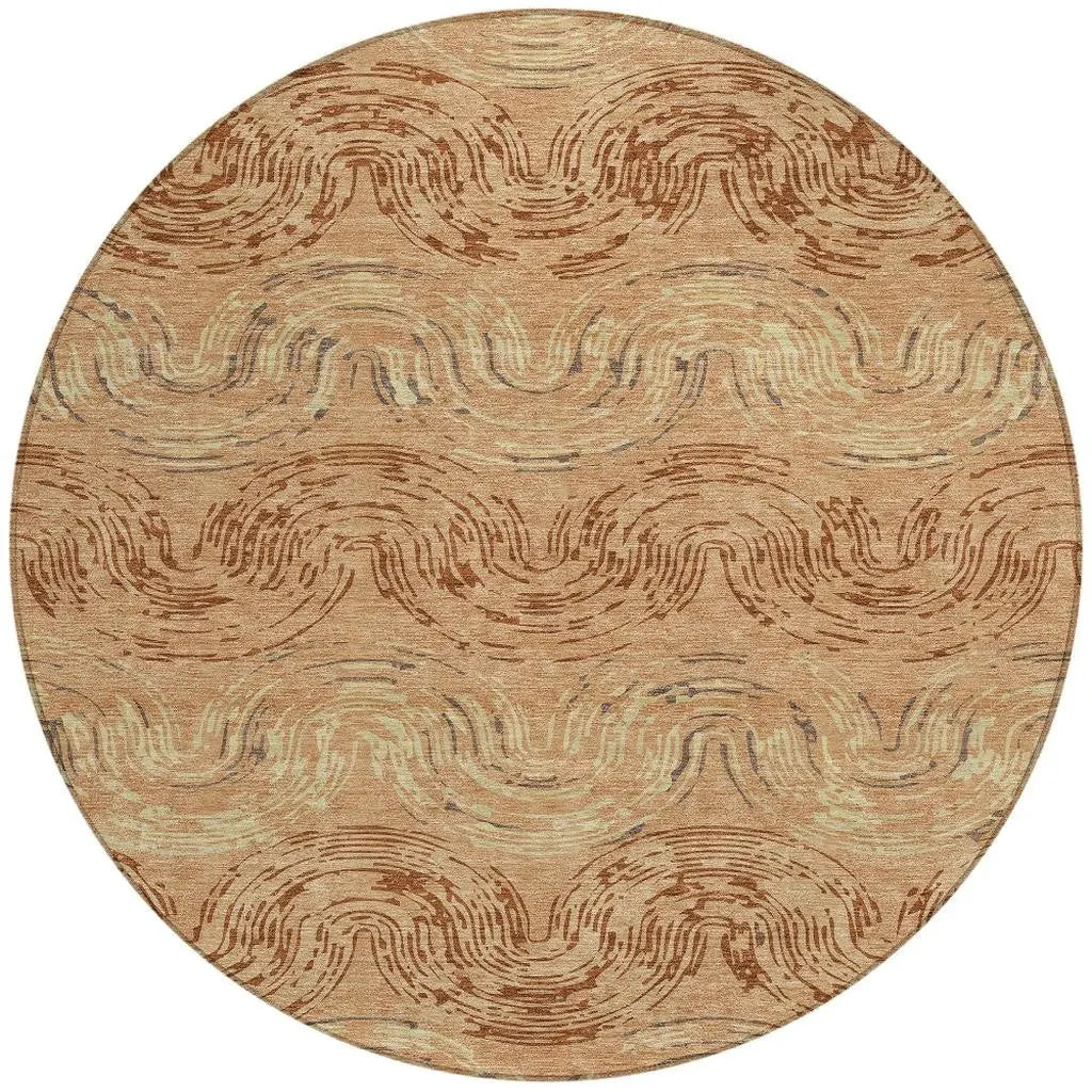 8' Copper And Orange Round Abstract Washable Indoor Outdoor Area Rug Homeroots Outdoor
