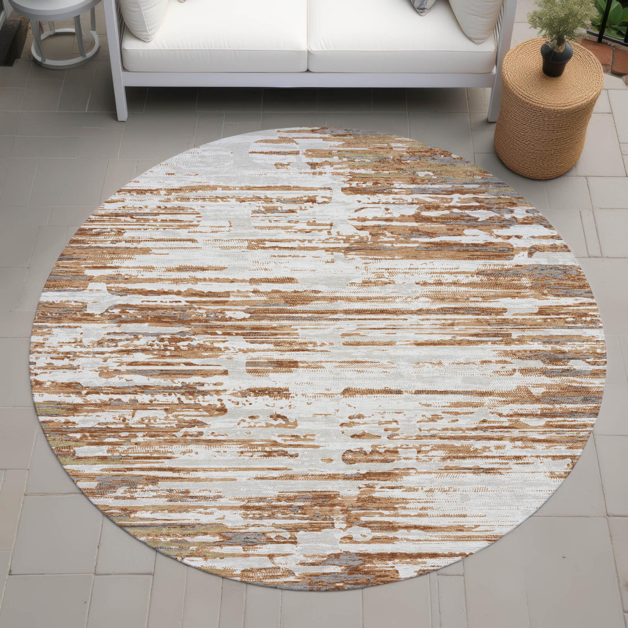8' Copper And Orange Round Abstract Washable Indoor Outdoor Area Rug Homeroots Outdoor