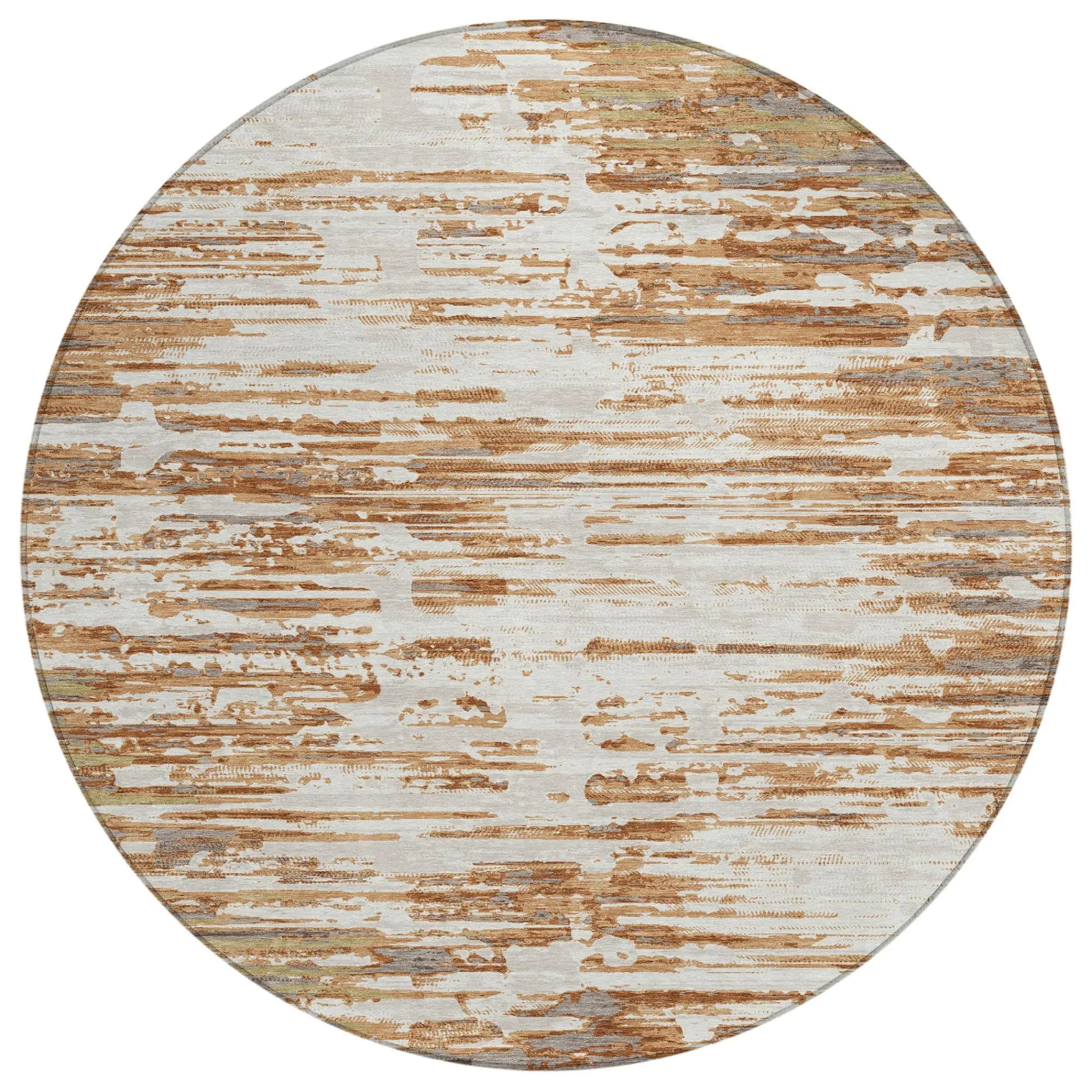 8' Copper And Orange Round Abstract Washable Indoor Outdoor Area Rug Homeroots Outdoor