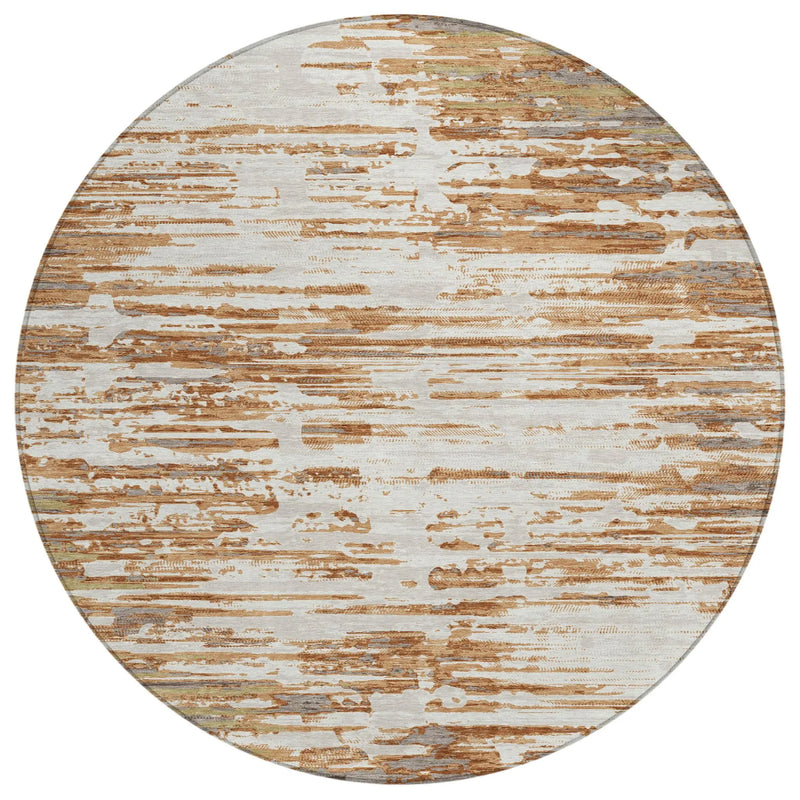 8' Copper And Orange Round Abstract Washable Indoor Outdoor Area Rug Homeroots Outdoor