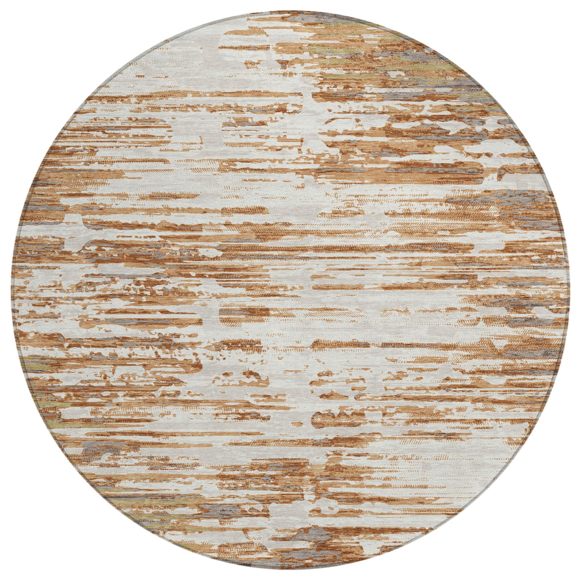 8' Copper And Orange Round Abstract Washable Indoor Outdoor Area Rug Homeroots Outdoor