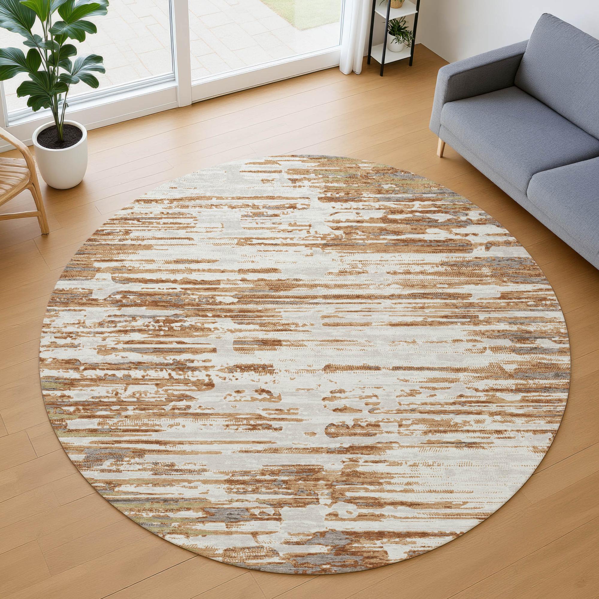8' Copper And Orange Round Abstract Washable Indoor Outdoor Area Rug Homeroots Outdoor