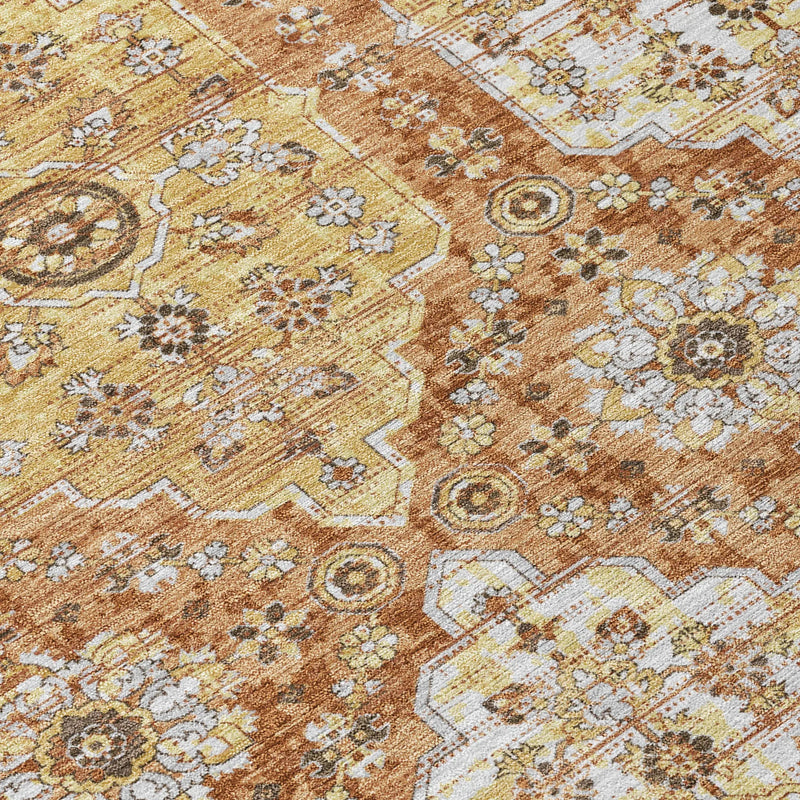 8' Copper And Orange Round Damask Washable Indoor Outdoor Area Rug Homeroots Outdoor