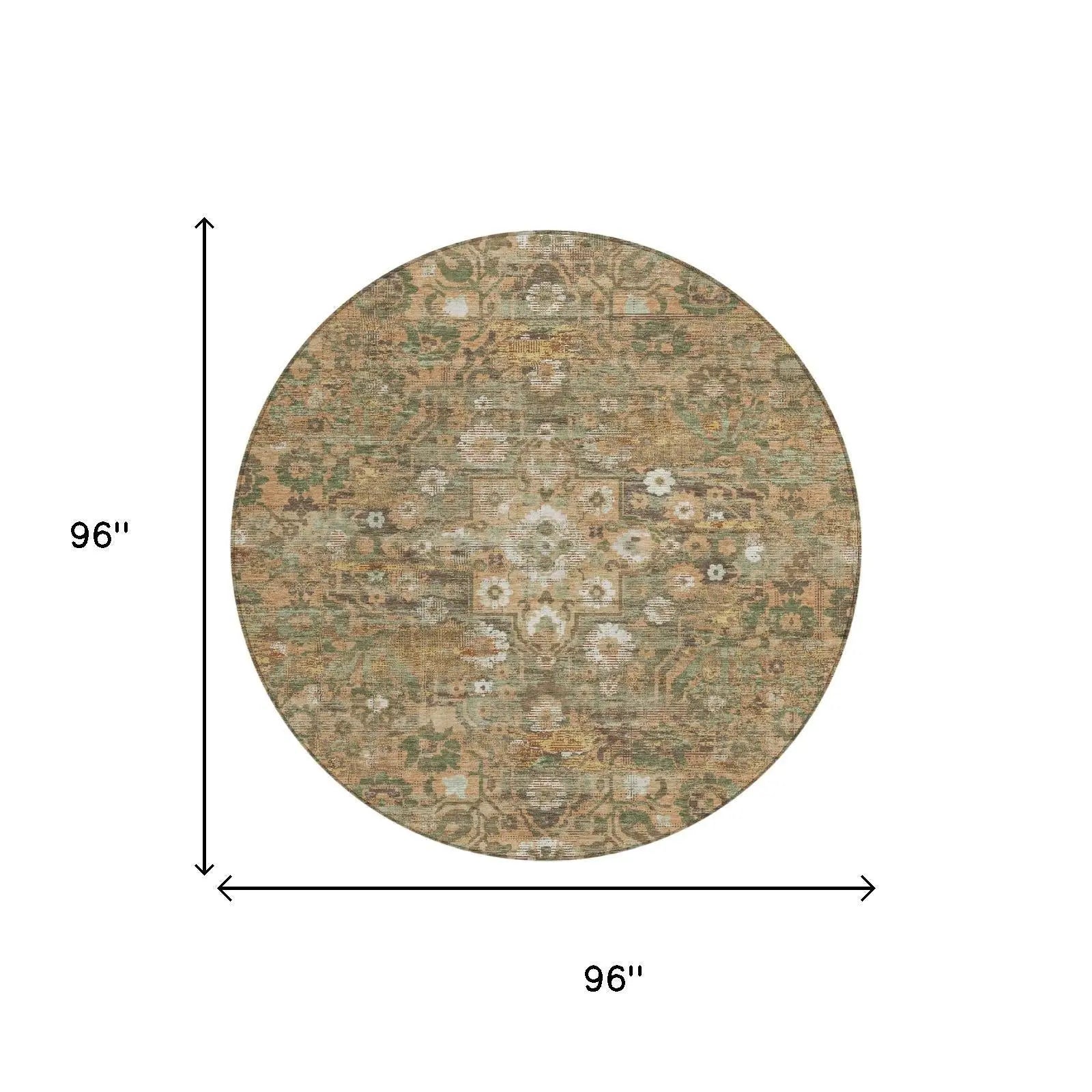 8' Copper And Orange Round Floral Medallion Washable Indoor Outdoor Area Rug Homeroots Outdoor