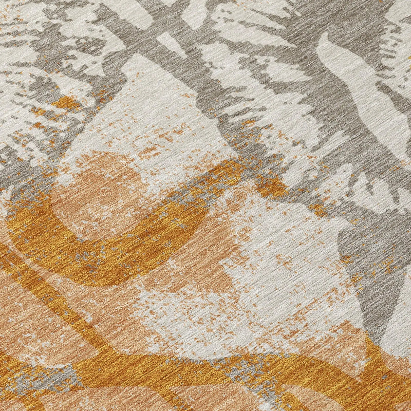 8' Copper And Orange Round Floral Washable Indoor Outdoor Area Rug Homeroots Outdoor