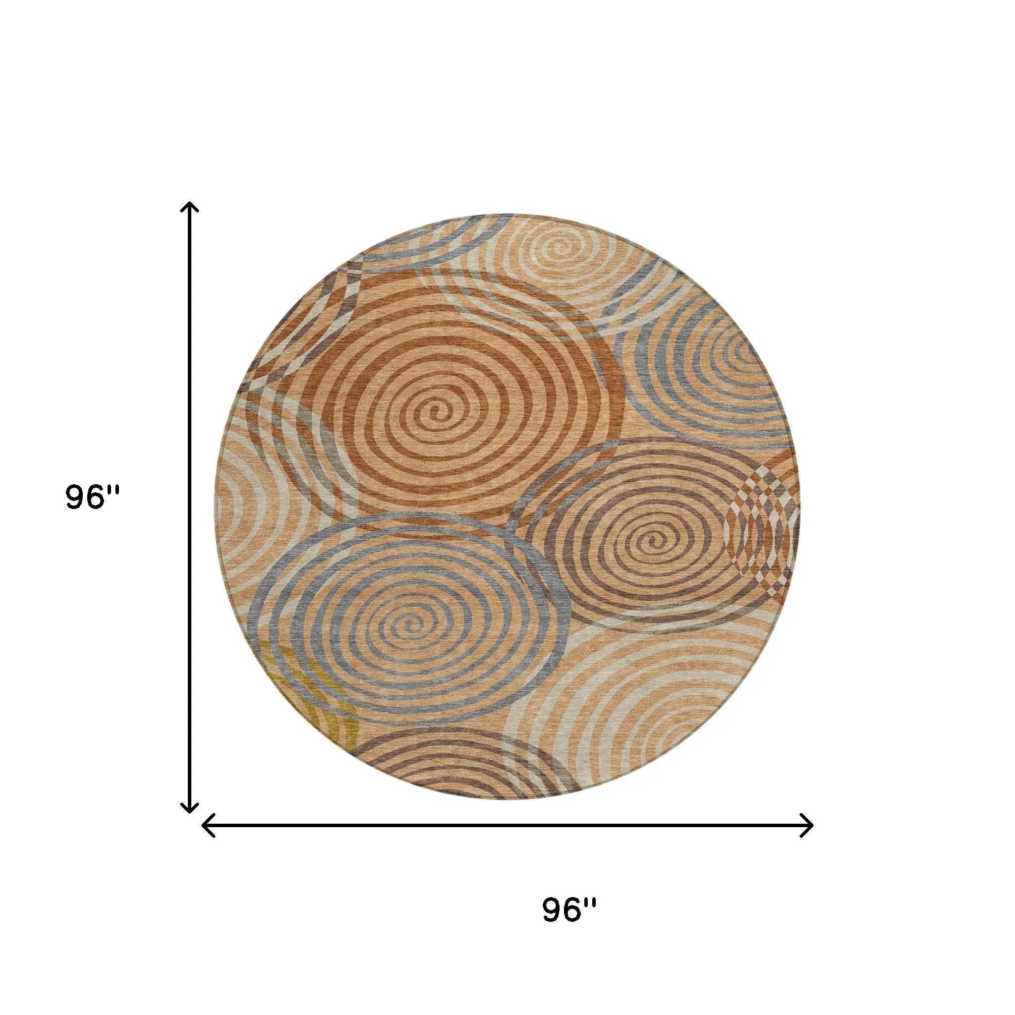 8' Copper And Orange Round Geometric Washable Indoor Outdoor Area Rug Homeroots Outdoor