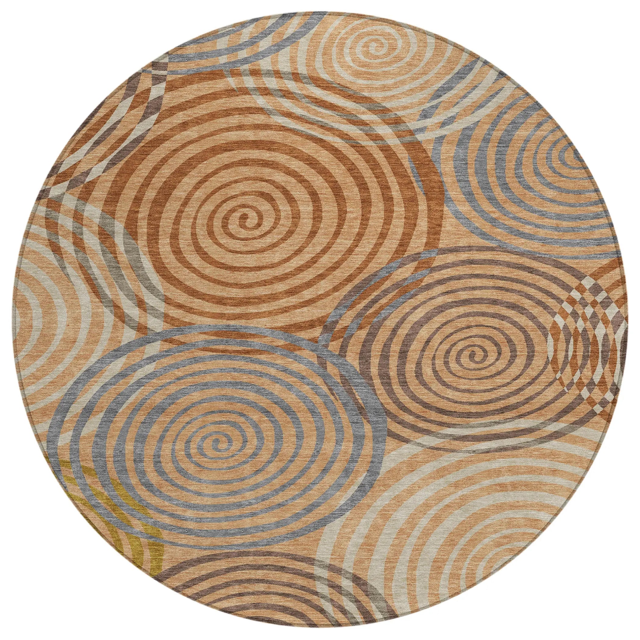 8' Copper And Orange Round Geometric Washable Indoor Outdoor Area Rug Homeroots Outdoor