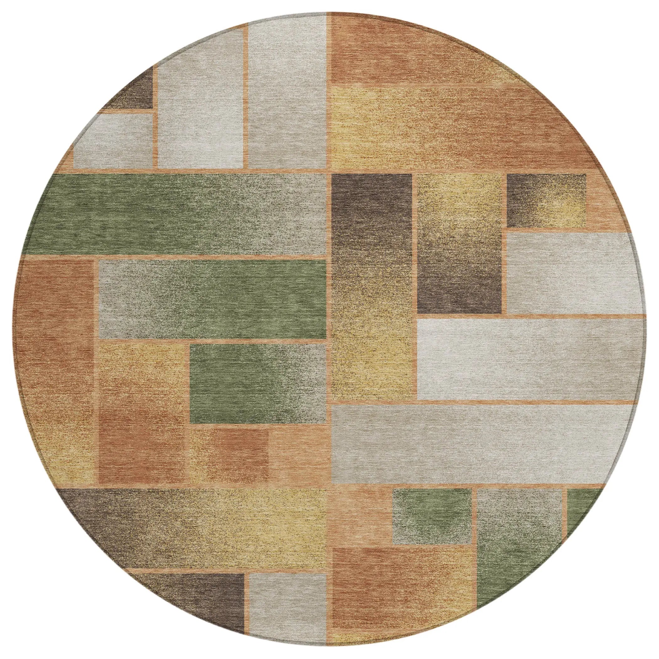 8' Copper And Orange Round Geometric Washable Indoor Outdoor Area Rug Homeroots Outdoor