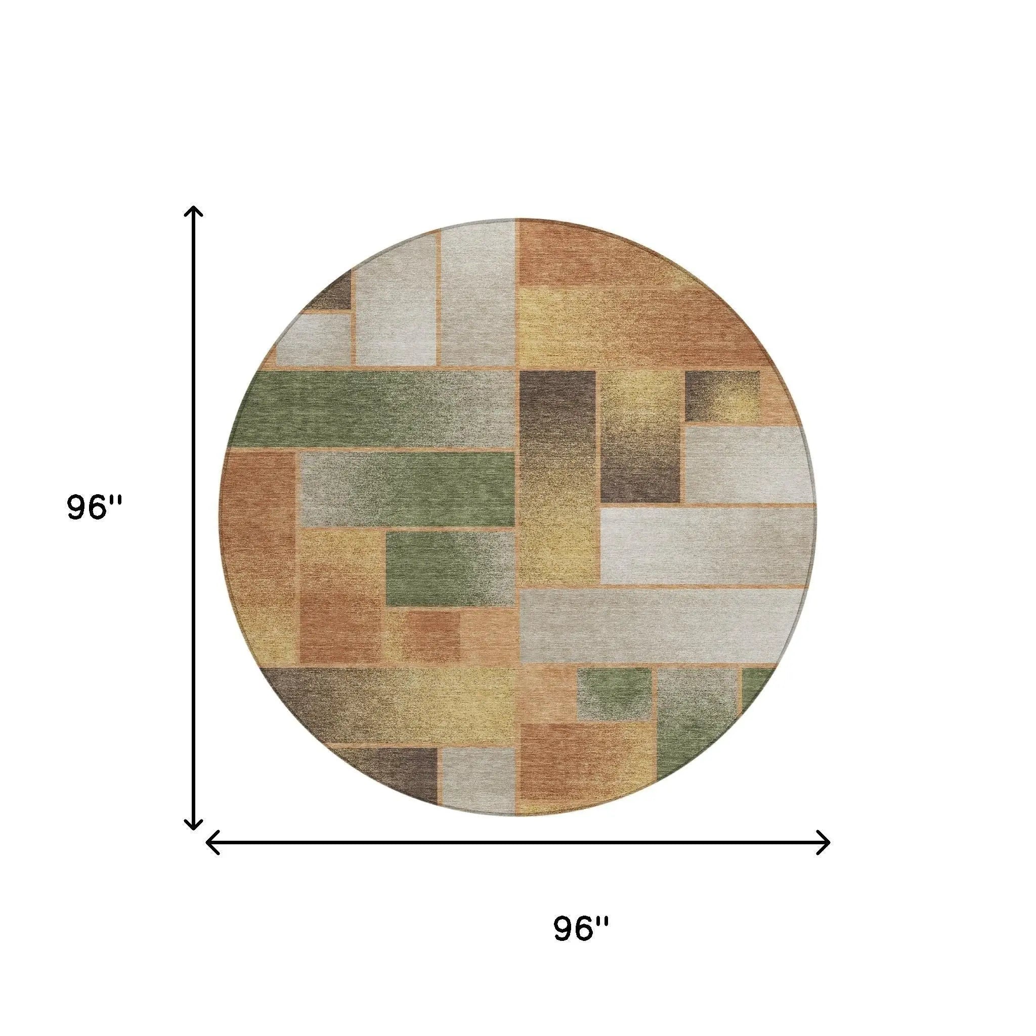 8' Copper And Orange Round Geometric Washable Indoor Outdoor Area Rug Homeroots Outdoor