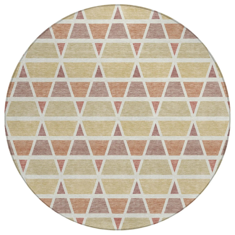 8' Copper And Orange Round Geometric Washable Indoor Outdoor Area Rug Homeroots Outdoor