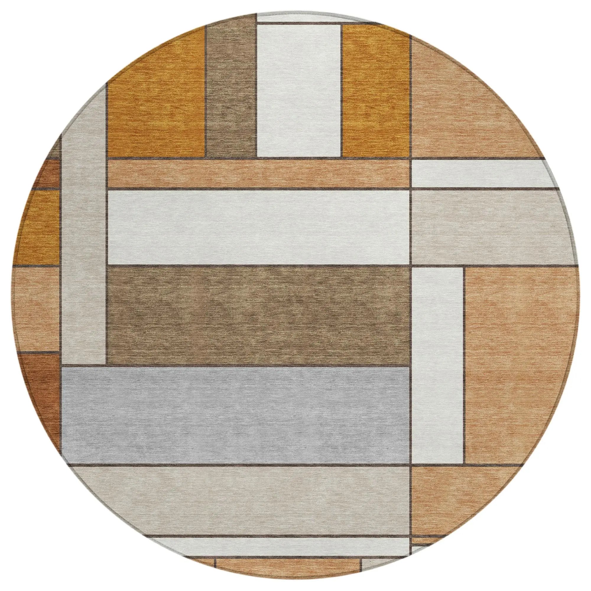 8' Copper And Orange Round Geometric Washable Indoor Outdoor Area Rug Homeroots Outdoor