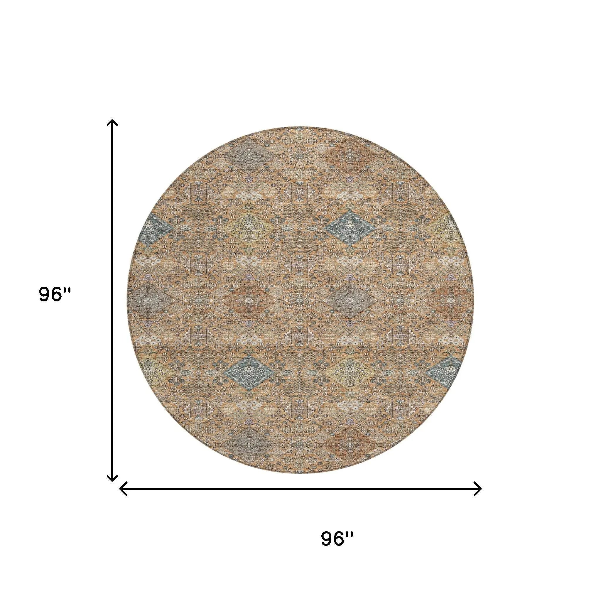 8' Copper And Orange Round Oriental Washable Indoor Outdoor Area Rug Homeroots Outdoor