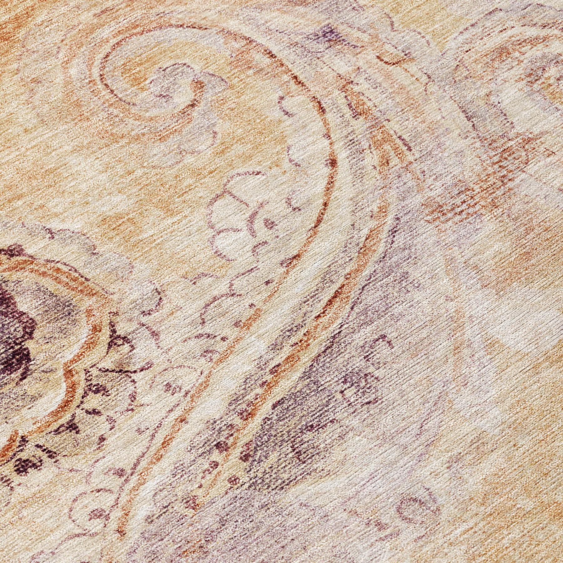 8' Copper And Orange Round Paisley Washable Indoor Outdoor Area Rug Homeroots Outdoor
