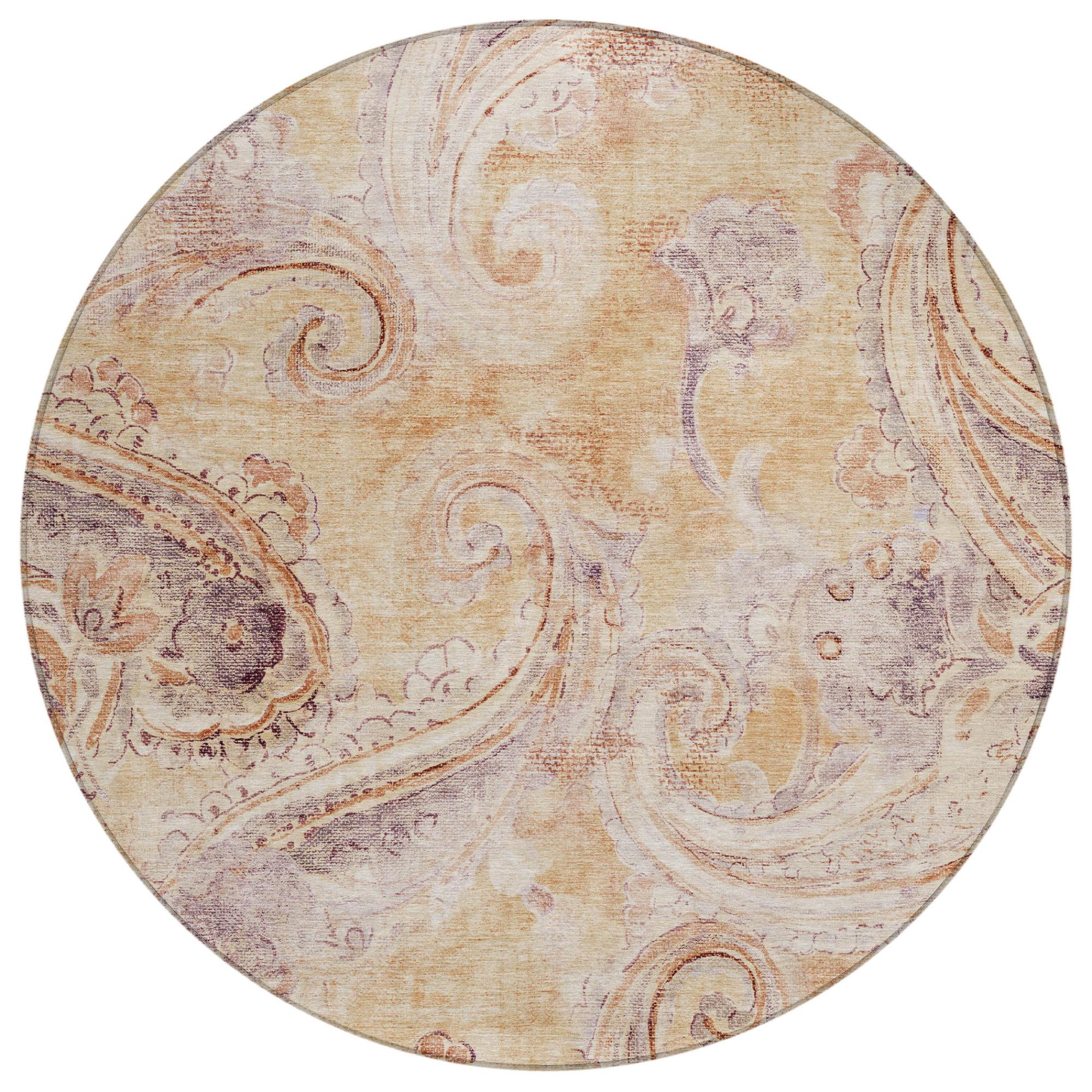 8' Copper And Orange Round Paisley Washable Indoor Outdoor Area Rug Homeroots Outdoor