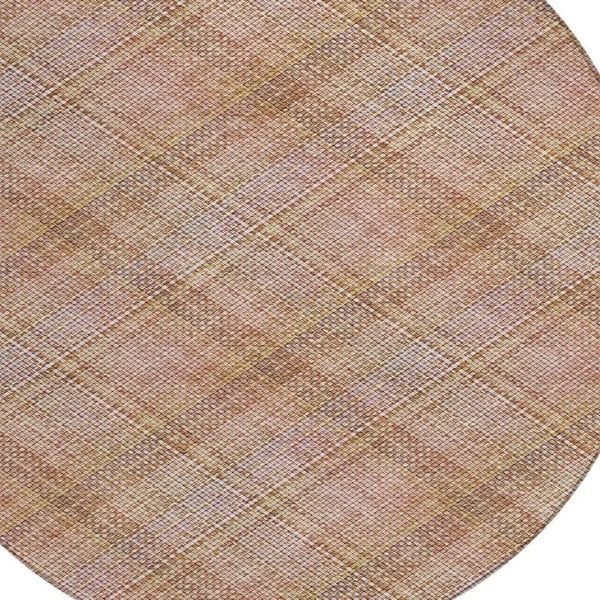 8' Copper And Orange Round Plaid Washable Indoor Outdoor Area Rug Homeroots Outdoor