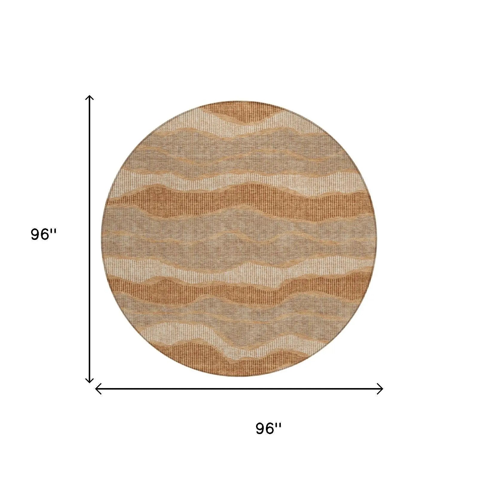 8' Copper And Orange Round Striped Washable Indoor Outdoor Area Rug Homeroots Outdoor