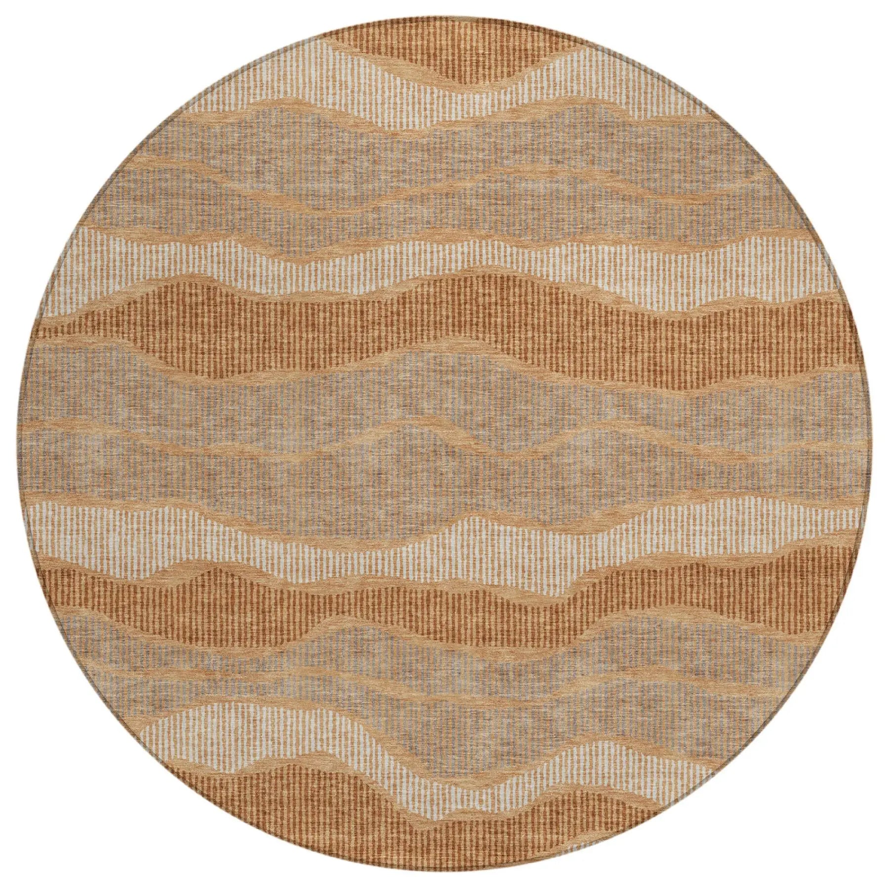8' Copper And Orange Round Striped Washable Indoor Outdoor Area Rug Homeroots Outdoor