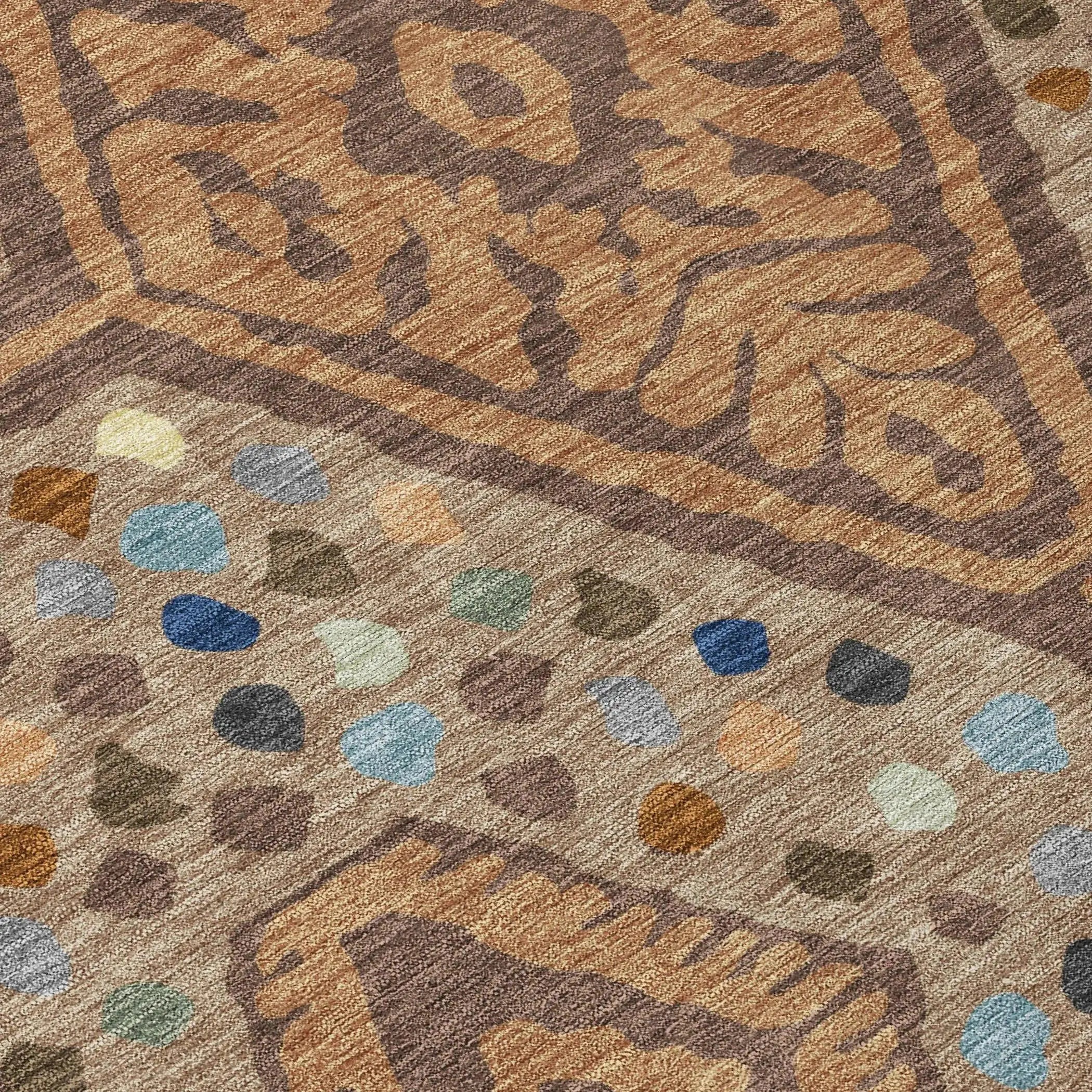 8' Copper And Orange Round Tribal Washable Indoor Outdoor Area Rug Homeroots Outdoor