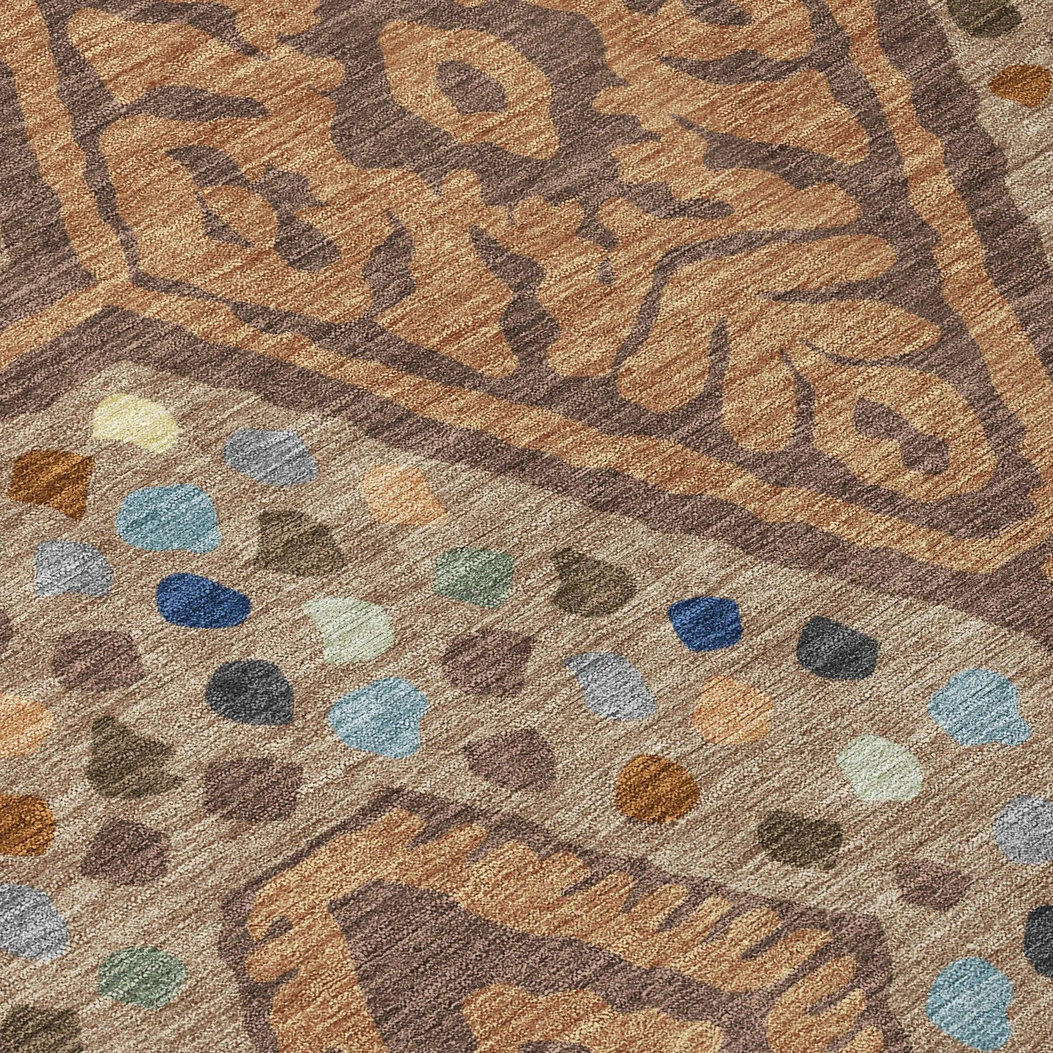 8' Copper And Orange Round Tribal Washable Indoor Outdoor Area Rug Homeroots Outdoor