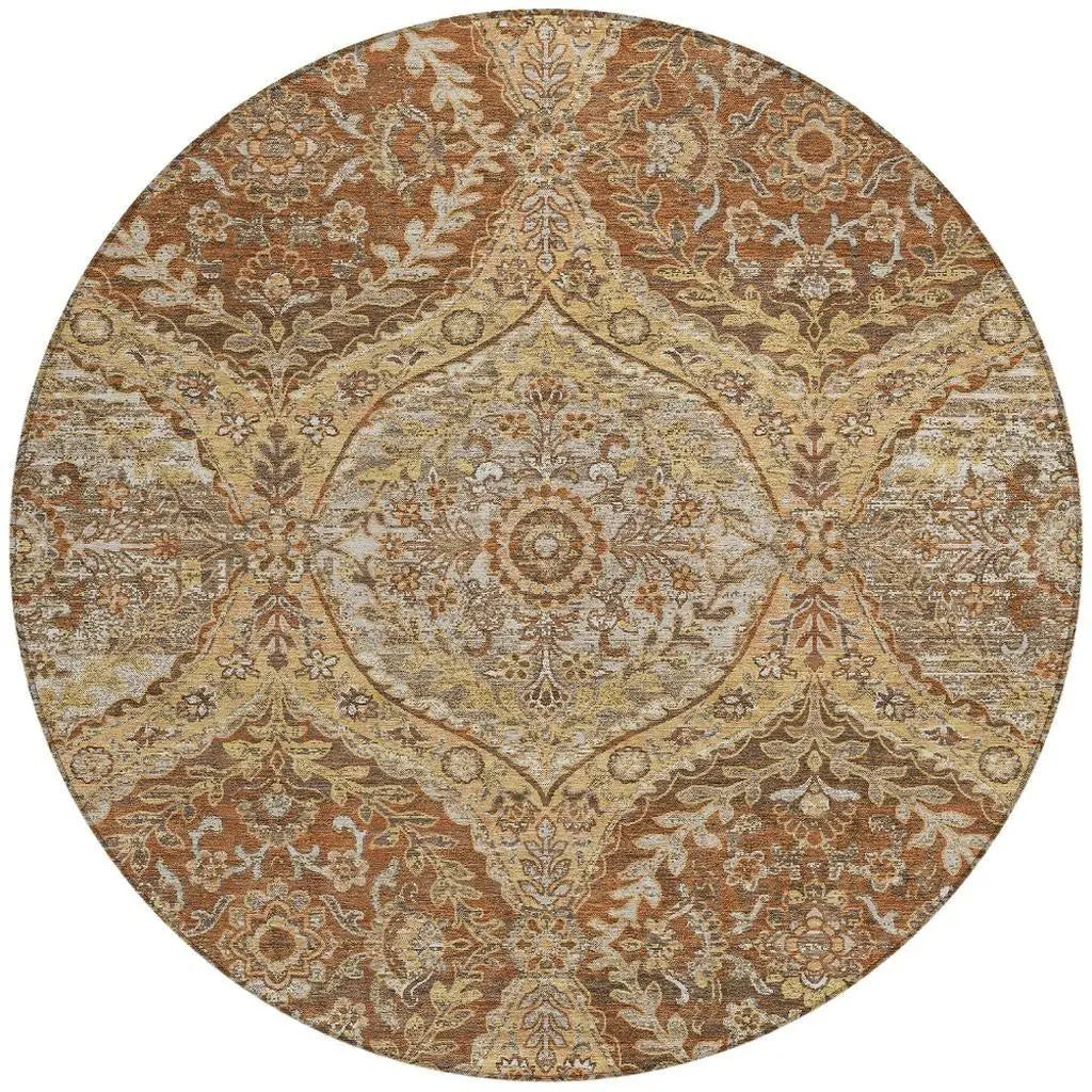 8' Copper And Pink Round Ogee Washable Indoor Outdoor Area Rug Homeroots Outdoor