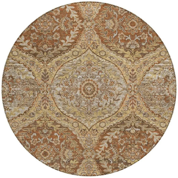 8' Copper And Pink Round Ogee Washable Indoor Outdoor Area Rug Homeroots Outdoor