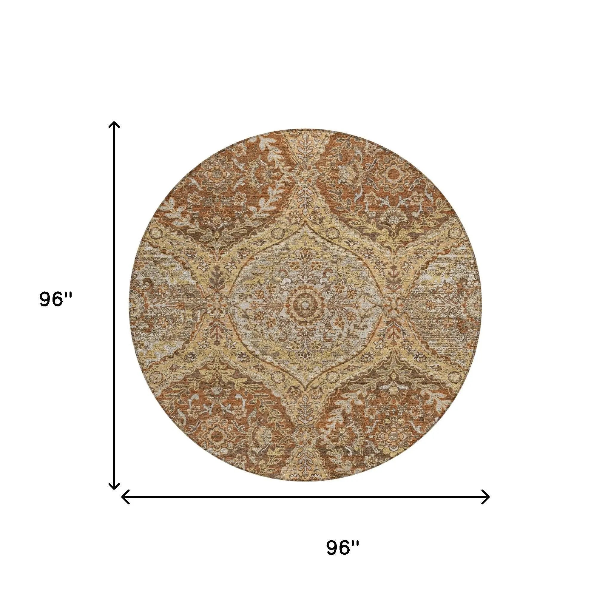 8' Copper And Pink Round Ogee Washable Indoor Outdoor Area Rug Homeroots Outdoor