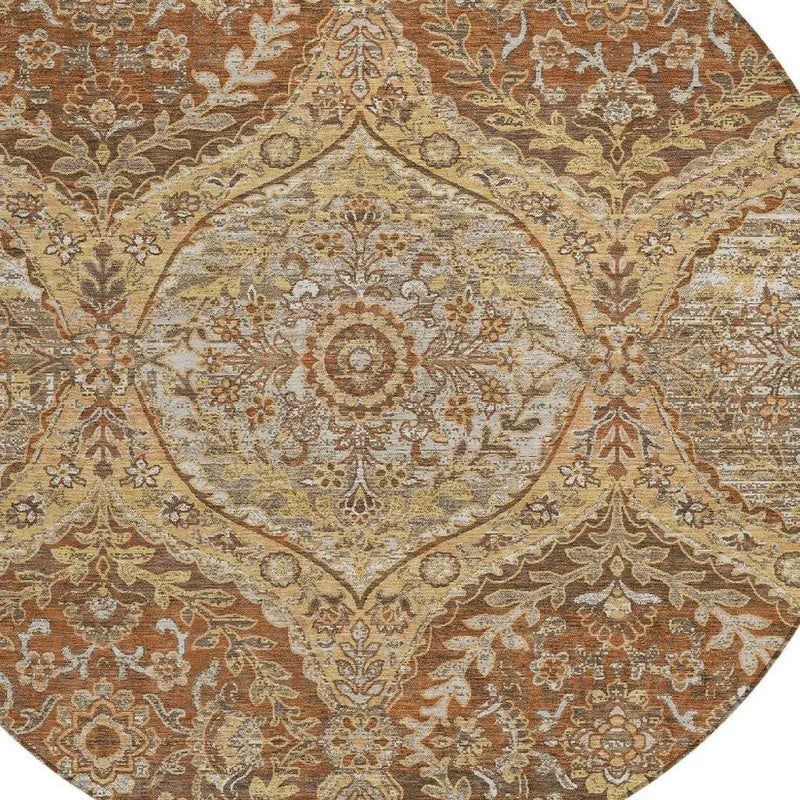 8' Copper And Pink Round Ogee Washable Indoor Outdoor Area Rug Homeroots Outdoor