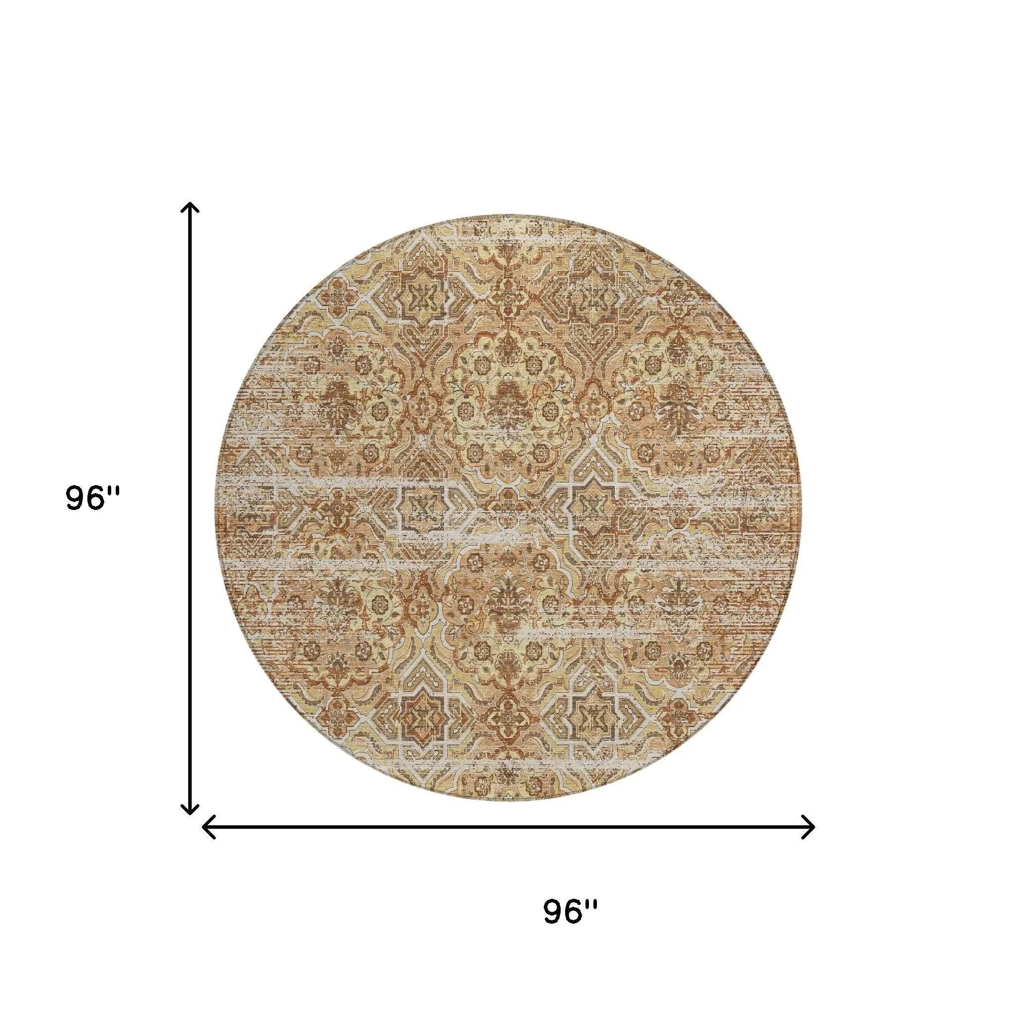 8' Copper And Purple Round Floral Washable Indoor Outdoor Area Rug Homeroots Outdoor