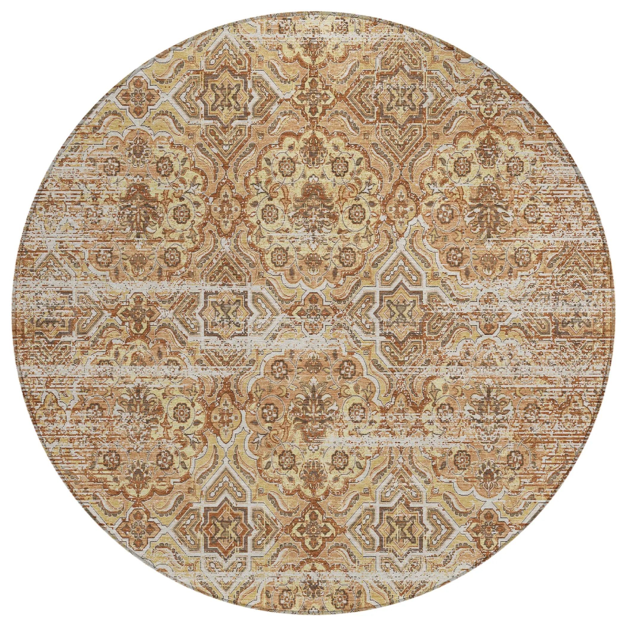 8' Copper And Purple Round Floral Washable Indoor Outdoor Area Rug Homeroots Outdoor