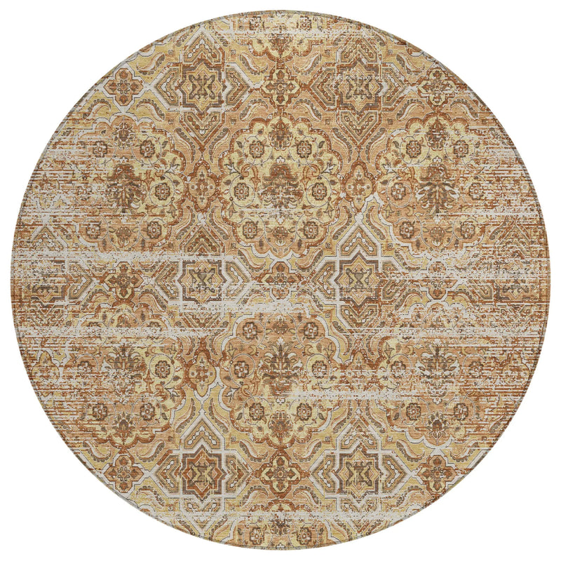 8' Copper And Purple Round Floral Washable Indoor Outdoor Area Rug Homeroots Outdoor
