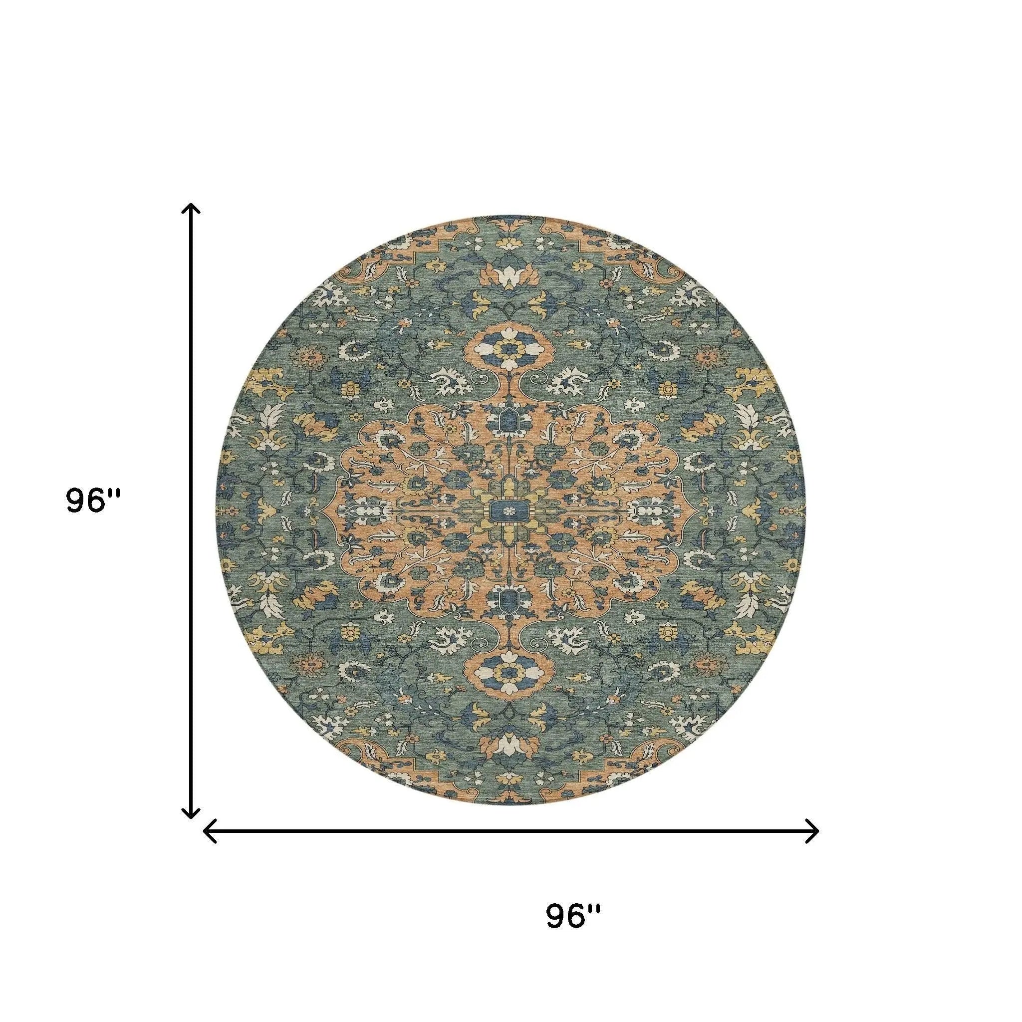8' Copper And Sage Round Floral Medallion Washable Indoor Outdoor Area Rug Homeroots Outdoor
