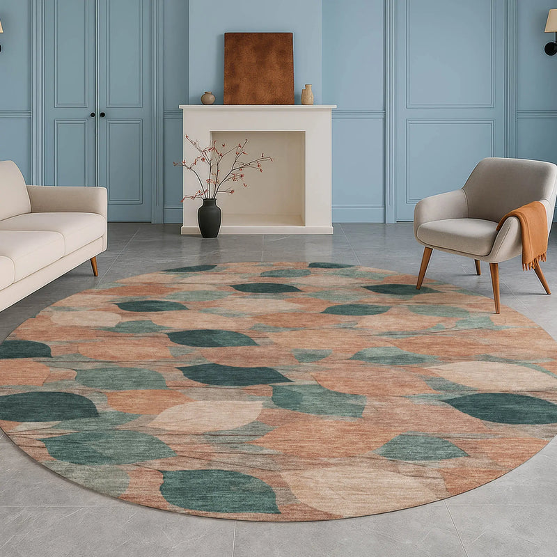 8' Copper And Salmon Round Floral Washable Indoor Outdoor Area Rug Homeroots Outdoor