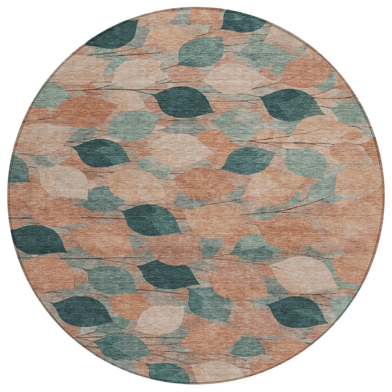 8' Copper And Salmon Round Floral Washable Indoor Outdoor Area Rug Homeroots Outdoor