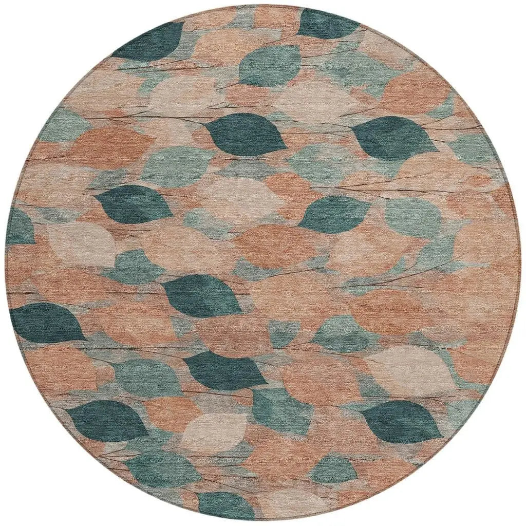 8' Copper And Salmon Round Floral Washable Indoor Outdoor Area Rug Homeroots Outdoor