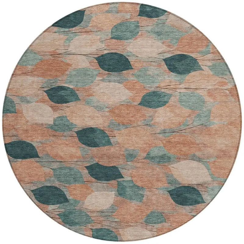 8' Copper And Salmon Round Floral Washable Indoor Outdoor Area Rug Homeroots Outdoor