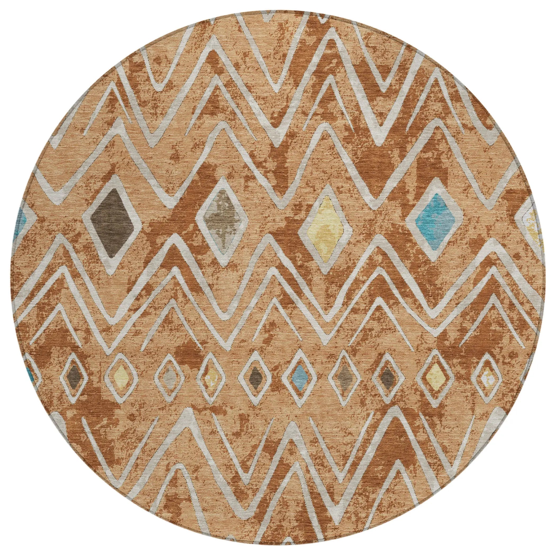 8' Copper And Taupe Round Geometric Washable Indoor Outdoor Area Rug Homeroots Outdoor