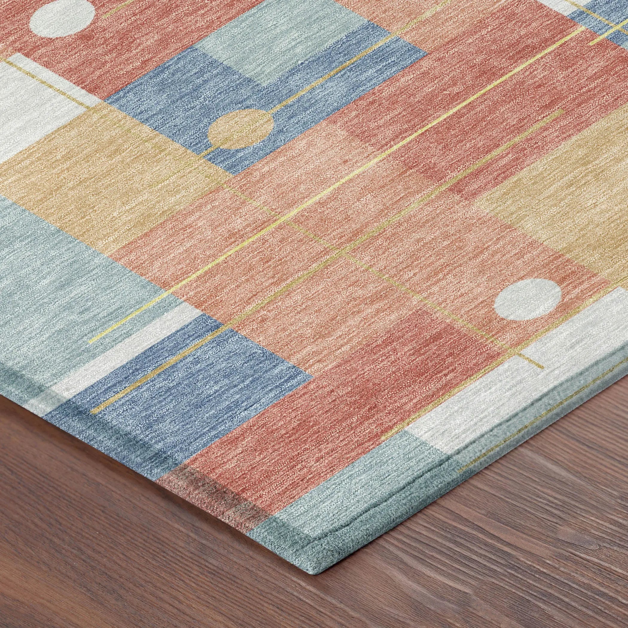 8' Coral And Brown Round Geometric Washable Indoor Outdoor Area Rug Homeroots Outdoor