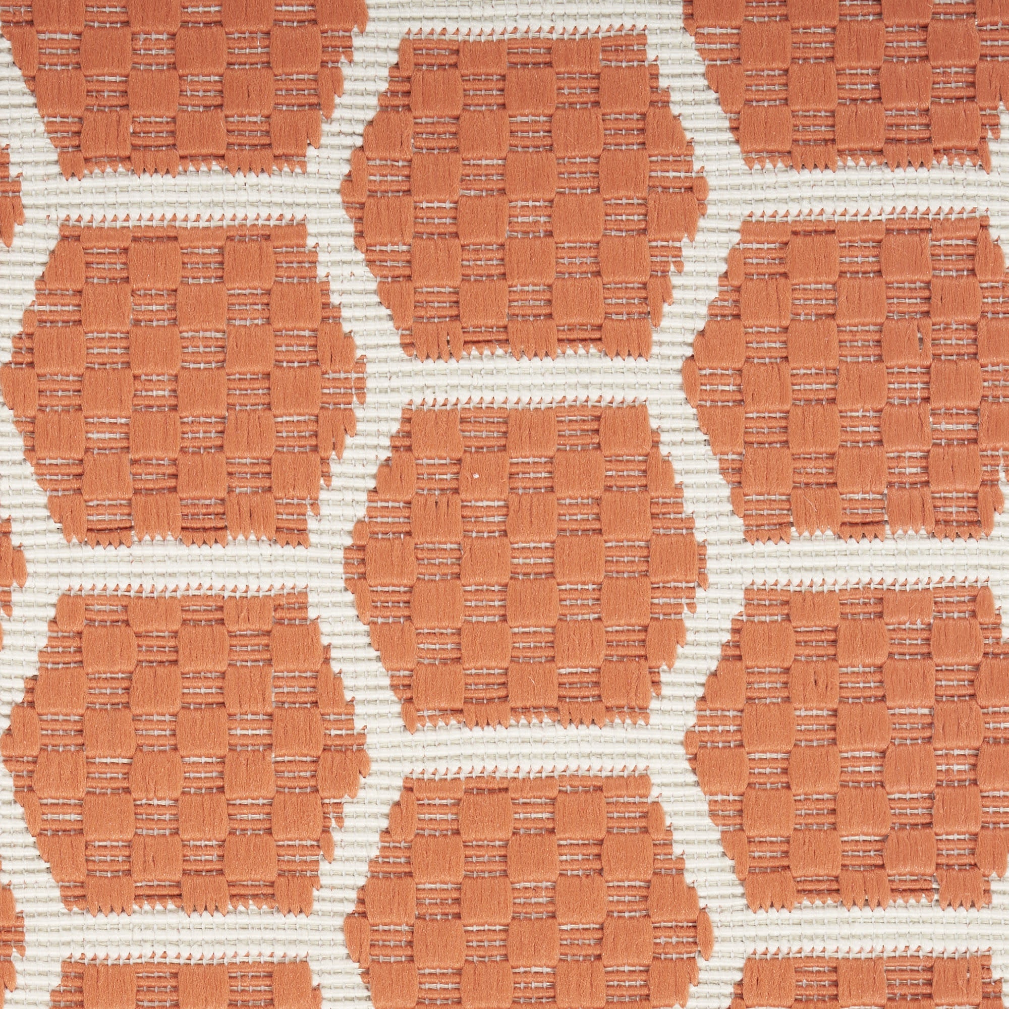 8' Coral And Ivory Geometric Indoor Outdoor Runner Rug Homeroots Outdoor