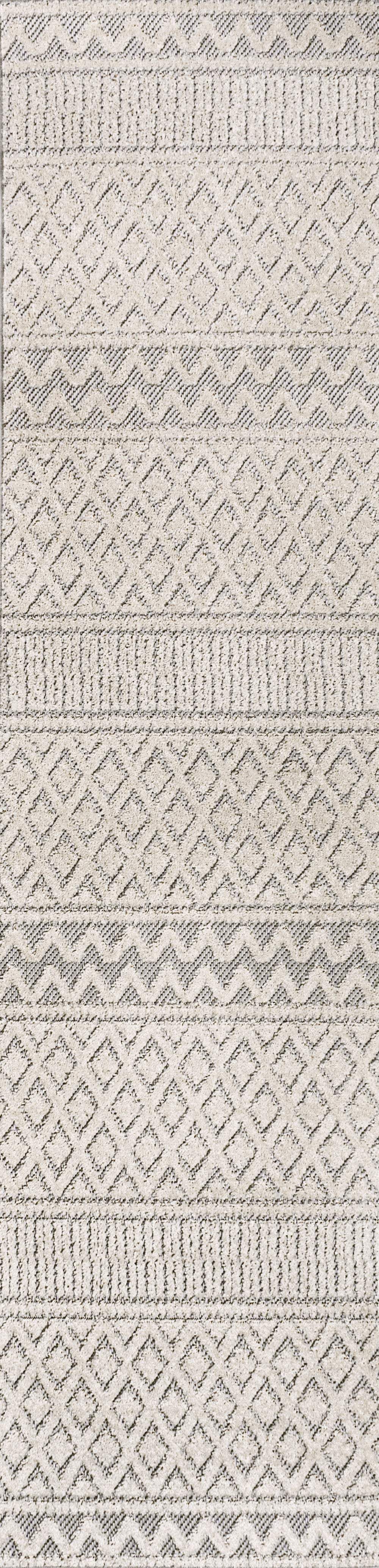 8' Cream And Gray Trellis Indoor Outdoor Runner Rug - GreatEagleInc