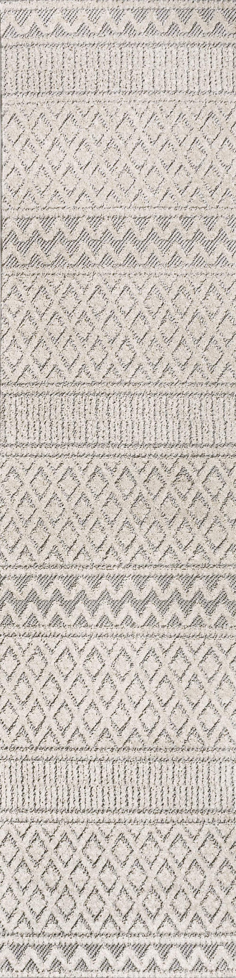 8' Cream And Gray Trellis Indoor Outdoor Runner Rug - GreatEagleInc