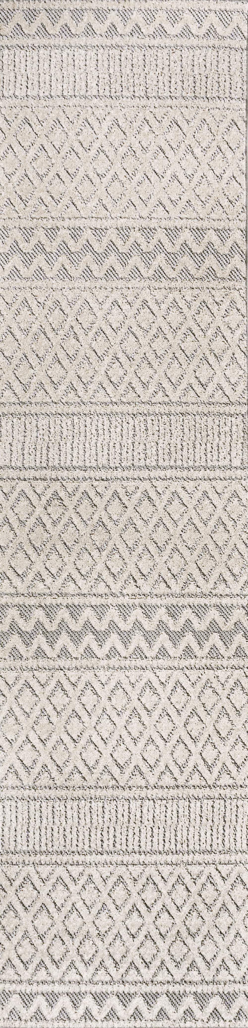 8' Cream And Gray Trellis Indoor Outdoor Runner Rug - GreatEagleInc