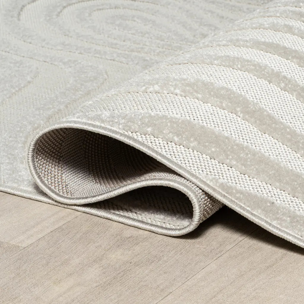 8' Cream And Ivory Round Abstract Indoor Outdoor Area Rug Homeroots Outdoor