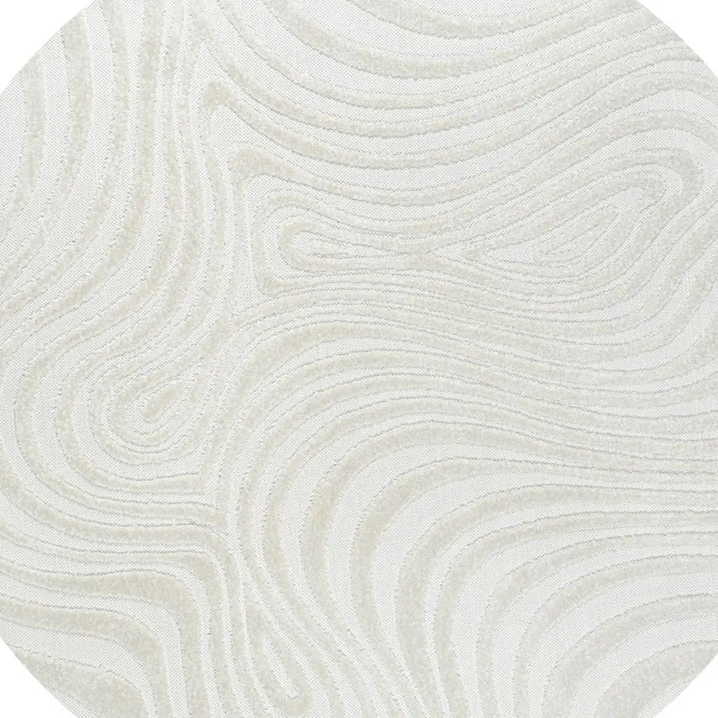 8' Cream And Ivory Round Abstract Indoor Outdoor Area Rug Homeroots Outdoor