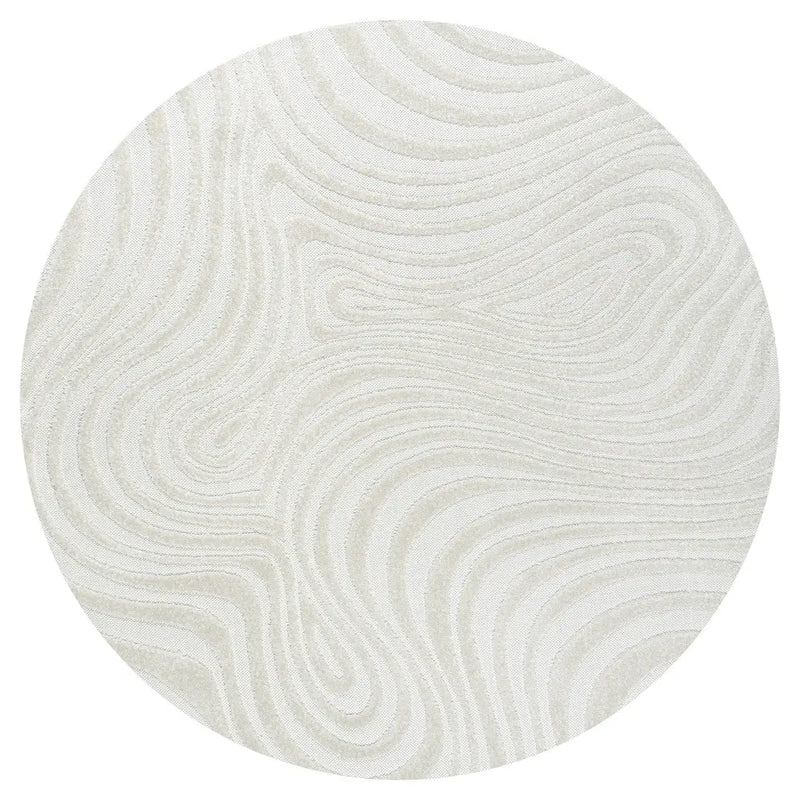 8' Cream And Ivory Round Abstract Indoor Outdoor Area Rug Homeroots Outdoor
