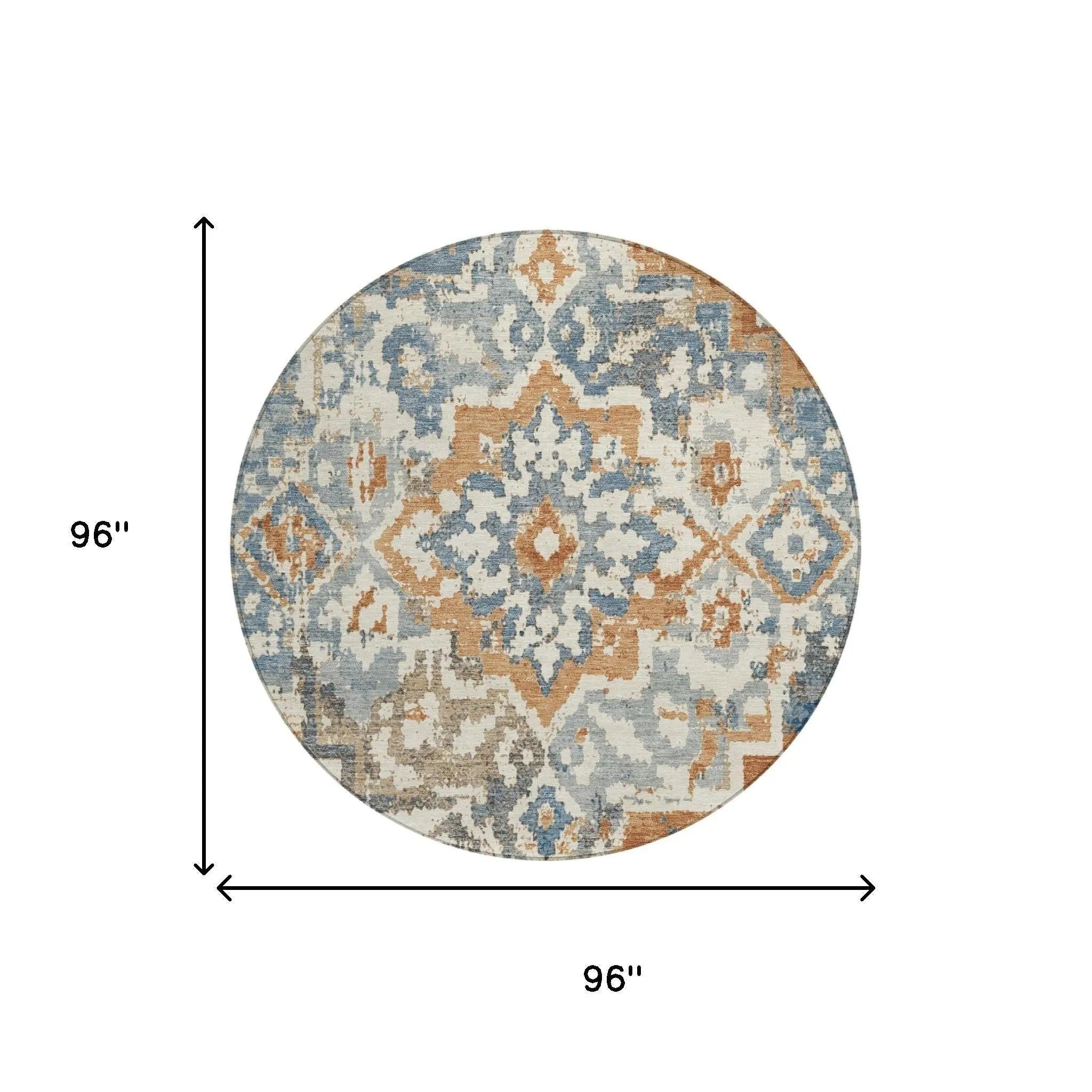 8' Cream And Ivory Round Medallion Washable Indoor Outdoor Area Rug Homeroots Outdoor