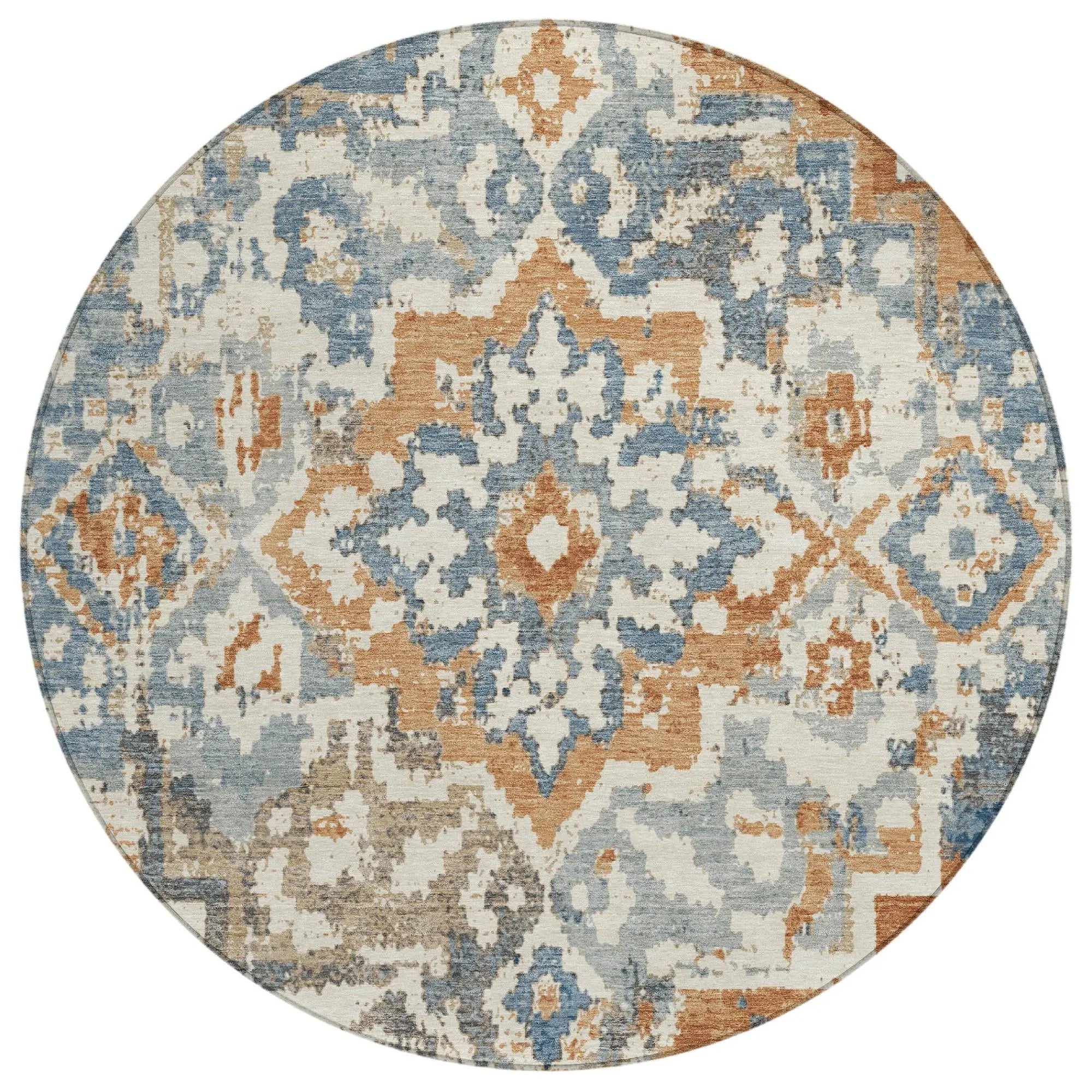 8' Cream And Ivory Round Medallion Washable Indoor Outdoor Area Rug Homeroots Outdoor