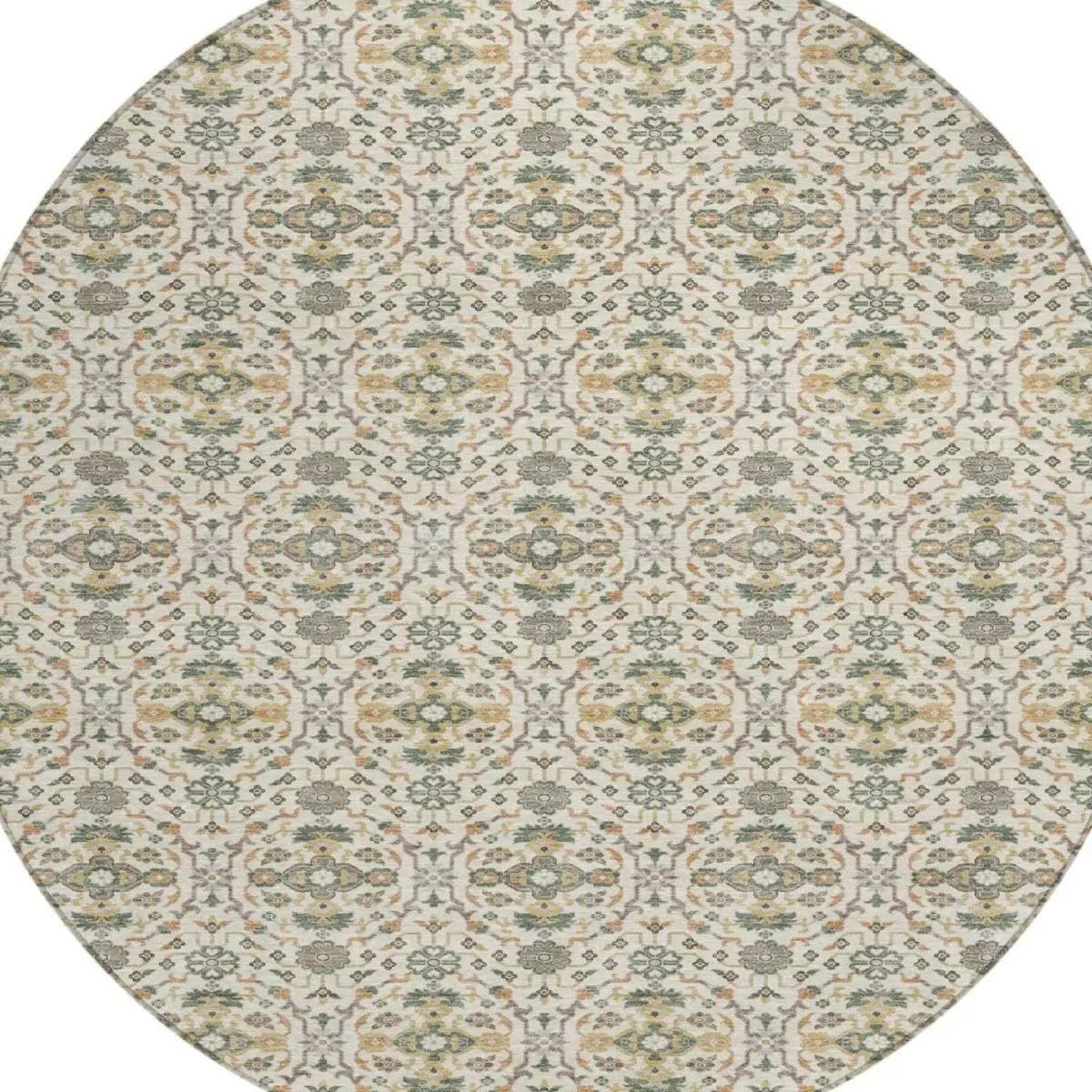 8' Cream And Ivory Round Oriental Washable Indoor Outdoor Area Rug Homeroots Outdoor