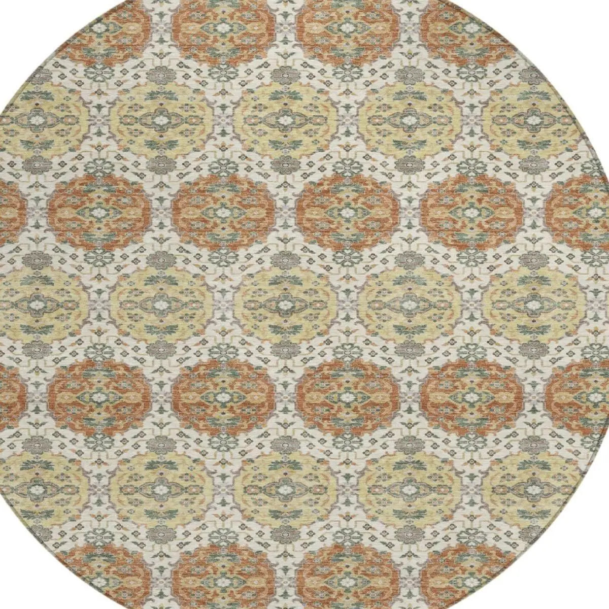 8' Cream And Ivory Round Striped Washable Indoor Outdoor Area Rug Homeroots Outdoor