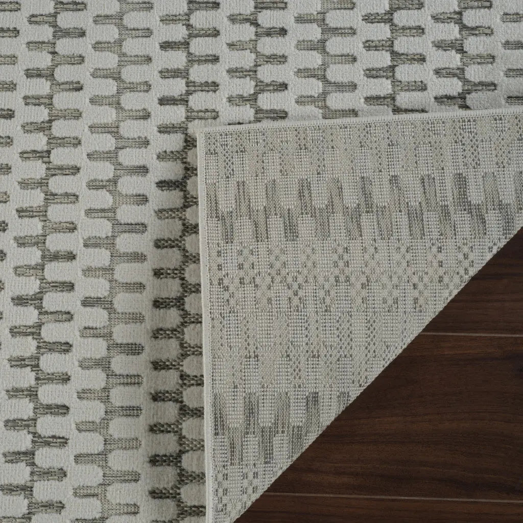 8' Cream and Beige Geometric Distressed Indoor Outdoor Runner Rug Homeroots Outdoor